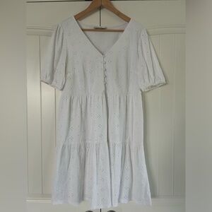 Loft White short sleeve tiered dress, size medium